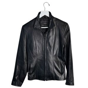Colebrook Black Leather Zip-front Wing Collar Jacket W2025 Sz S